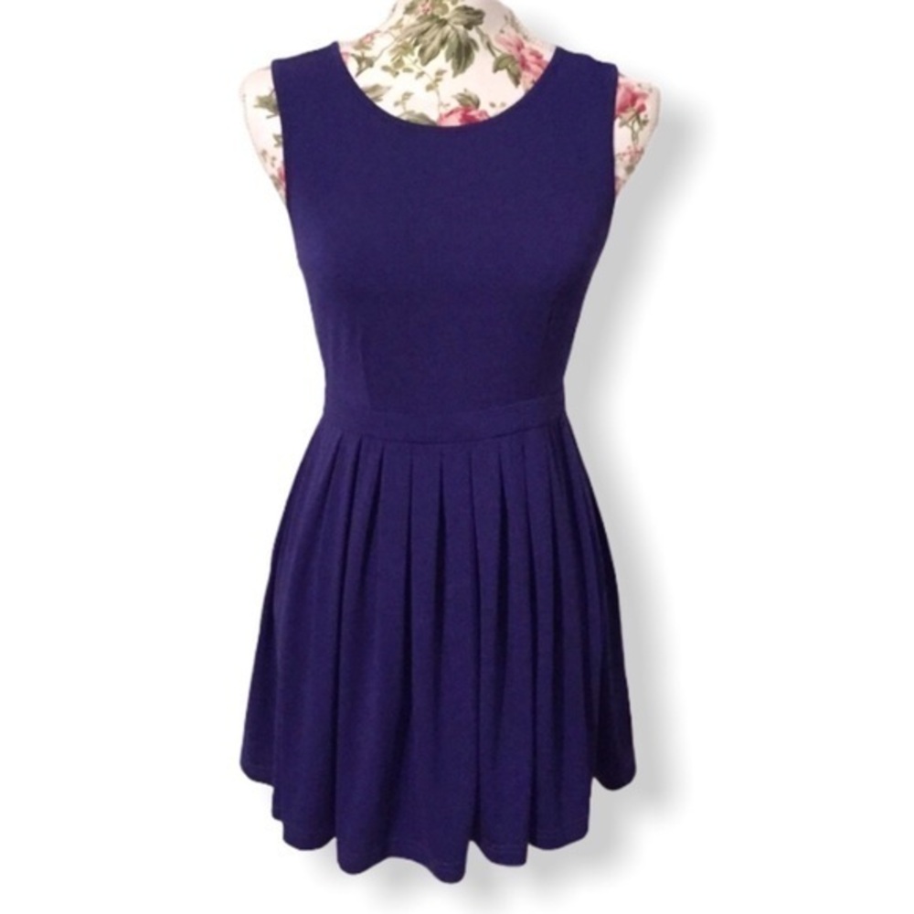 Royal Cobalt Blue Pleated Sleeveless Skater Tennis Dress XXI Forever 21 Small